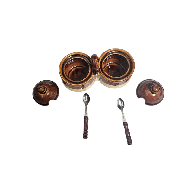 Vintage Stoneware Condiment Set w/ Original Spoons - EUC!!! - Picture 3 of 5